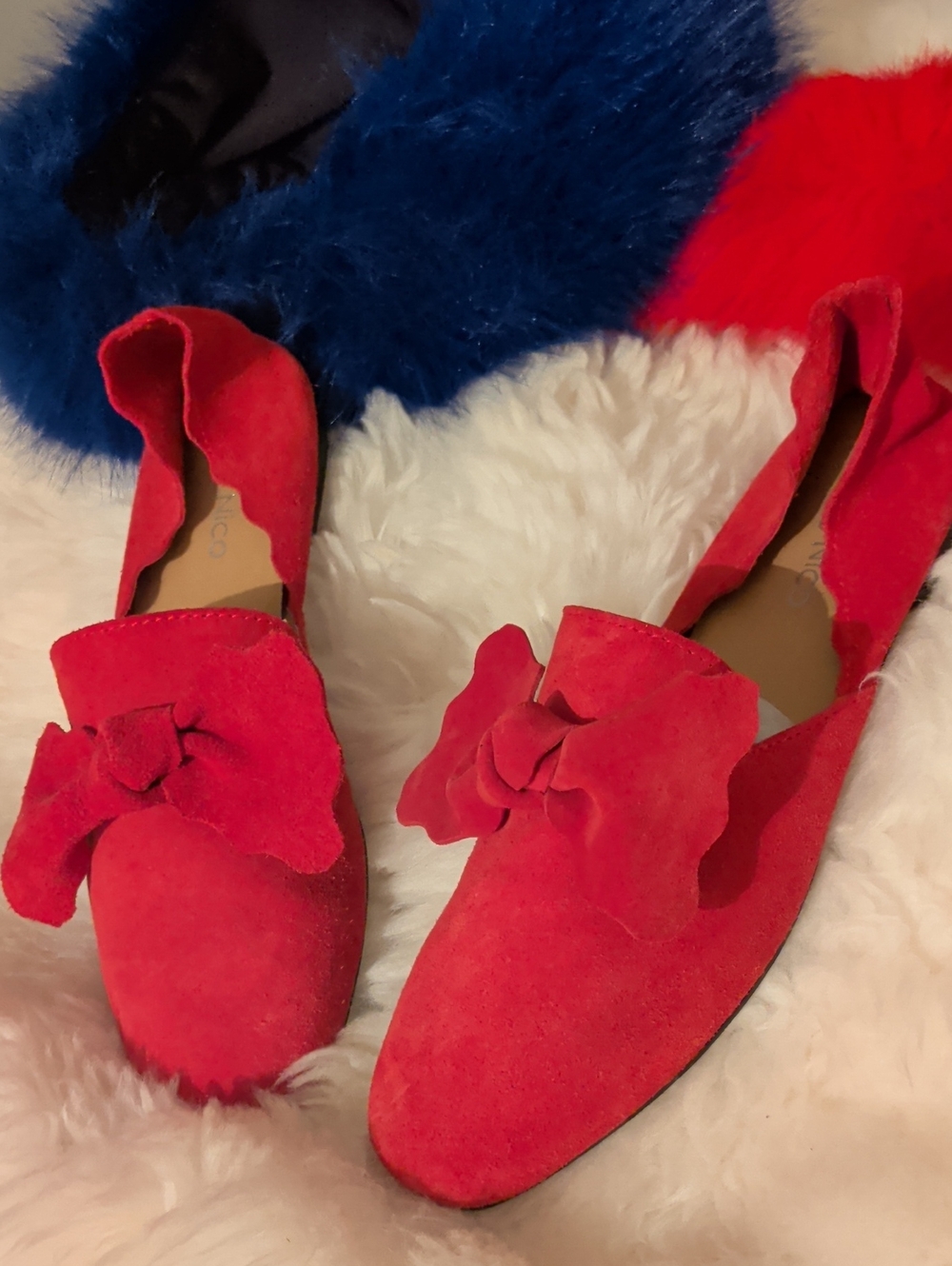 Klub Nico Women’s Red Suede Floral Bow Loafers